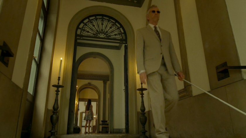 Stick walking out of Natchios Mansion.