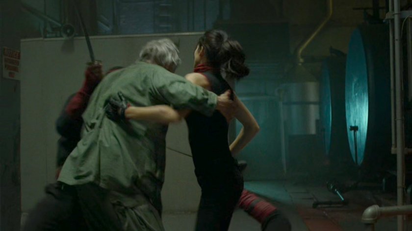 Elektra helping Stick out of an abandoned steam plant.