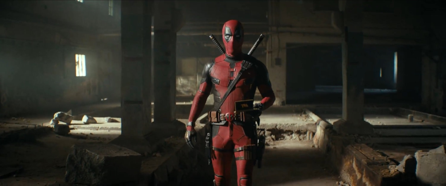 Deadpool in dirty warehouse.