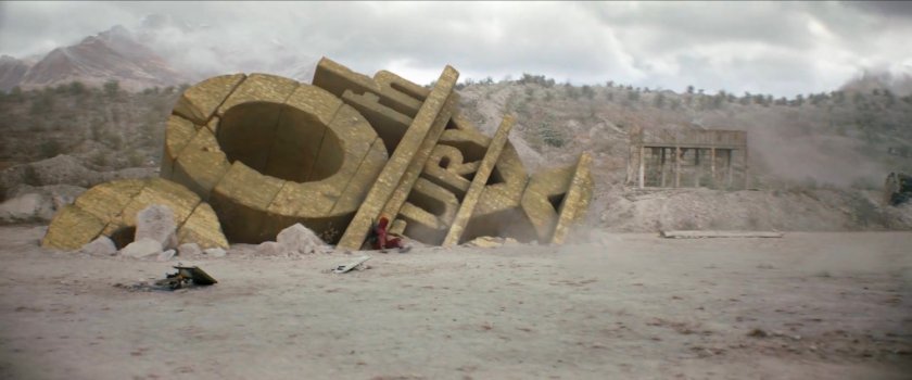 Deadpool in the Void, by a 20th Century Fox sign.