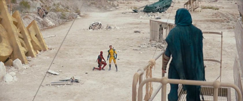 Wolverine and Deadpool in the Void looking up at Johnny Storm.