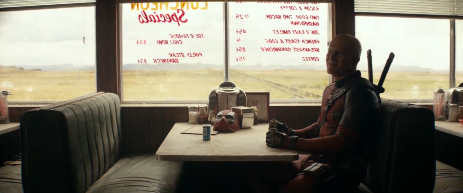 Deadpool inside Joe's Diner.