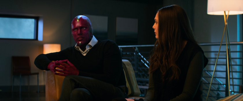 Vision and Wanda in the Avengers HQ sitting area.
