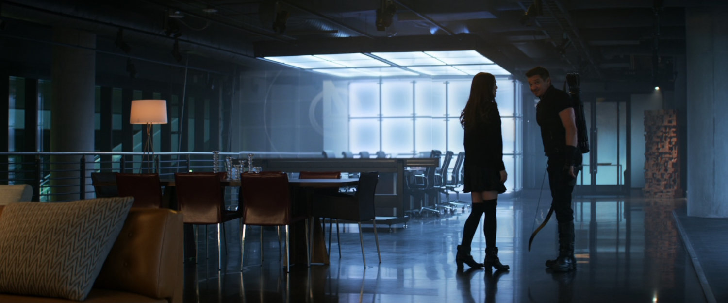 Wanda and Clint in the Avengers conference room.