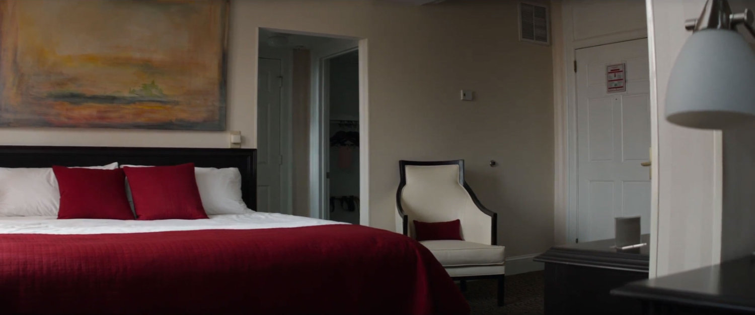 Interior of an empty Berlin hotel room.