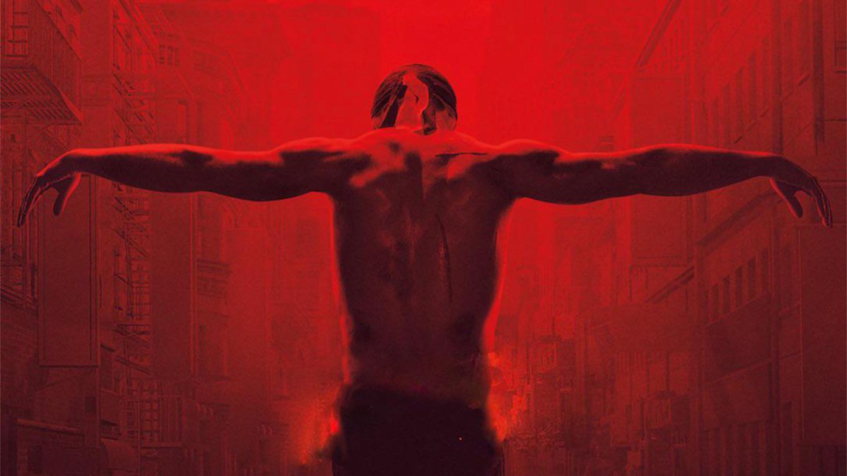 Promotional photo from Daredevil Season 3, with Matt Murdock/Daredevil in crucifixion pose.