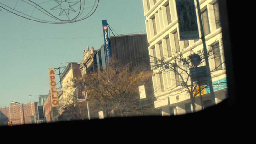 View from city bus of the Apollo theater in Harlem.