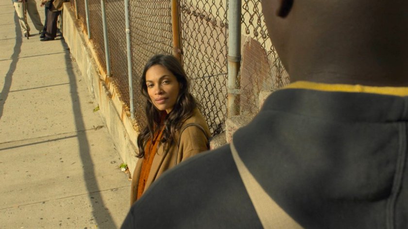 Claire and Luke on a sidewalk in Harlem.