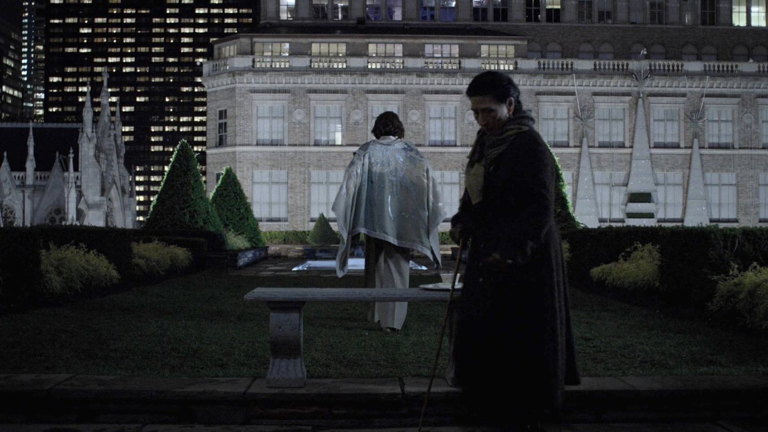 Alexandra and Madame Gao on the Rockefeller rooftop garden.