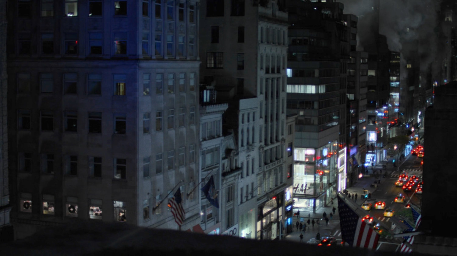 City street as seen from Rockefeller rooftop gardens.