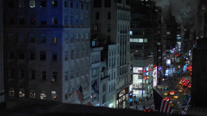 City street as seen from Rockefeller rooftop gardens.
