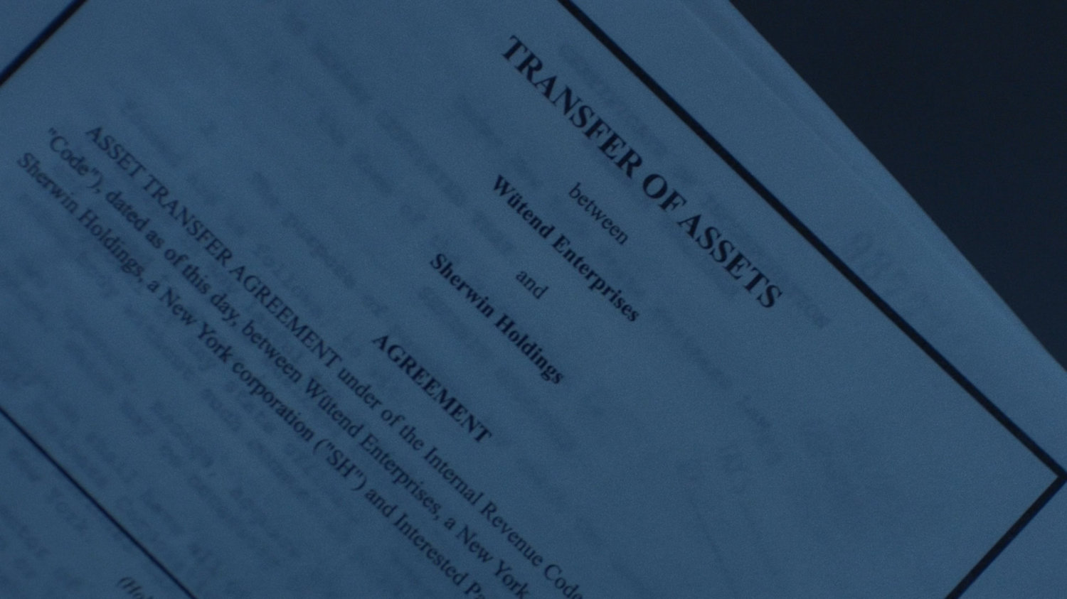 Close-up of transfer of assets for Wütend Enterprises and Sherwin Holdings in the New York Archives.
