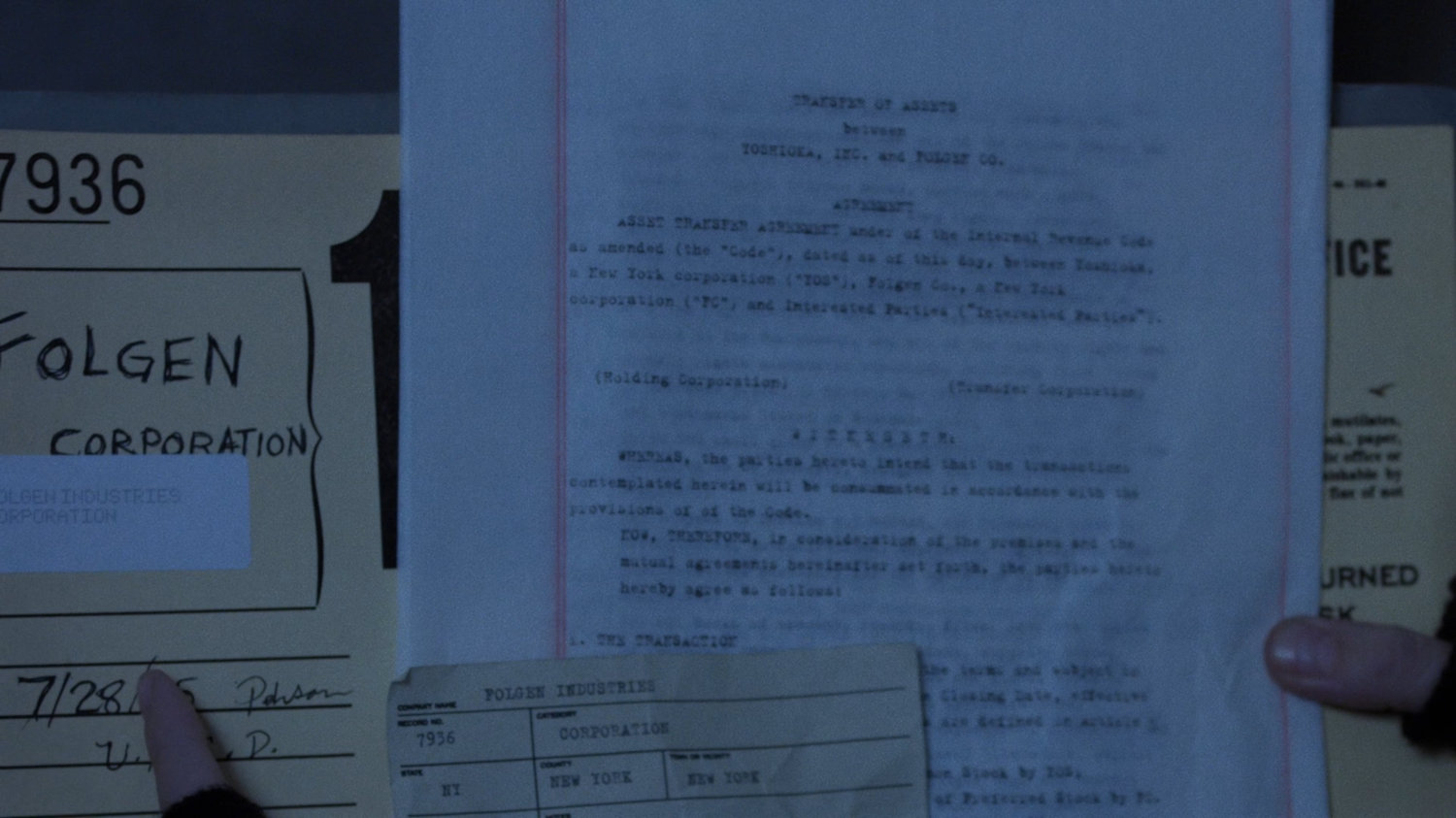 Close-up of transfer of assets for Folgen Industries in the New York Archives.
