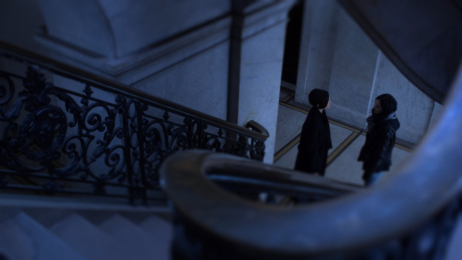 Jeri Hogarth and Jessica at the foot of stairs at the New York Archives.