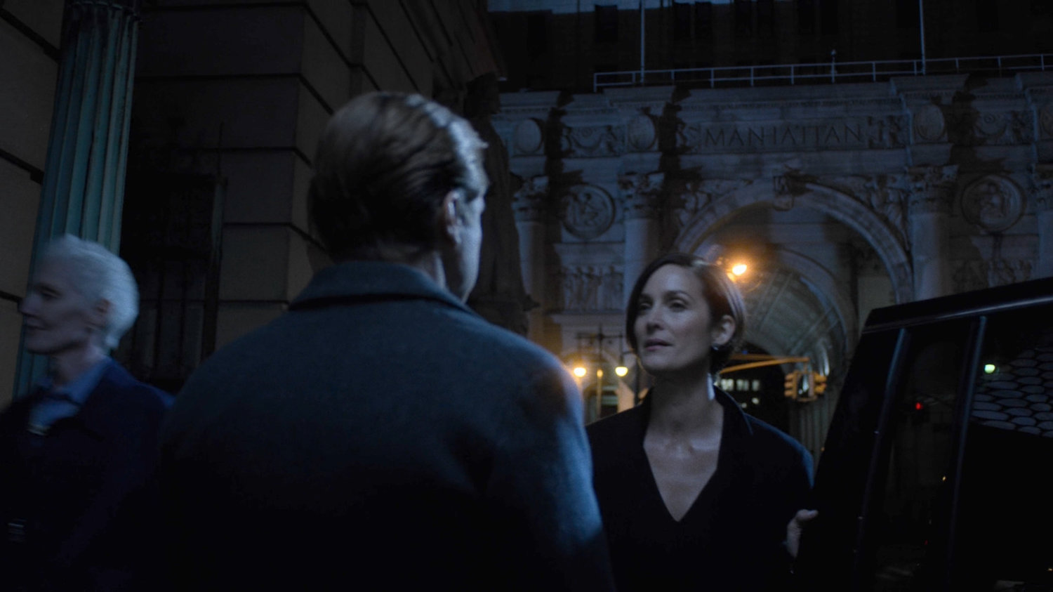 Jeri talking to Foggy outside the New York Archives.