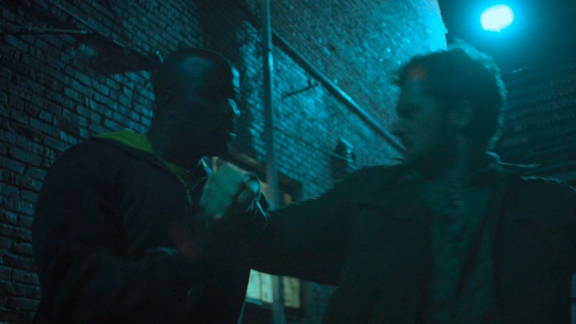 Luke and Danny fight in the alley behind the Tsukamoto workshop.
