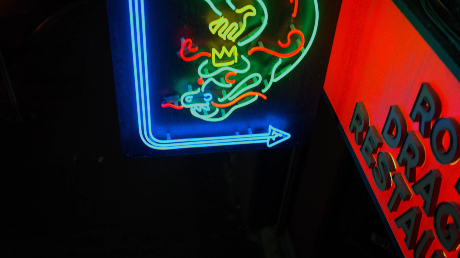 Neon sign out the Royal Dragon Chinese Restaurant.
