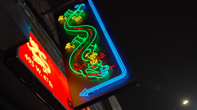 Neon sign outside the Royal Dragon Chinese Restaurant.