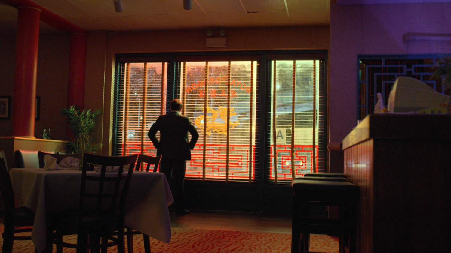 Matt by the front window of the Royal Dragon Chinese Restaurant.