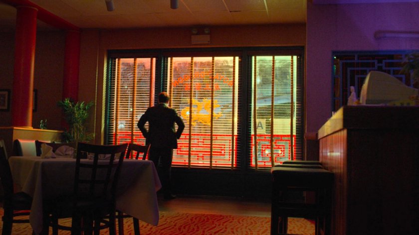 Matt by the front window of the Royal Dragon Chinese Restaurant.