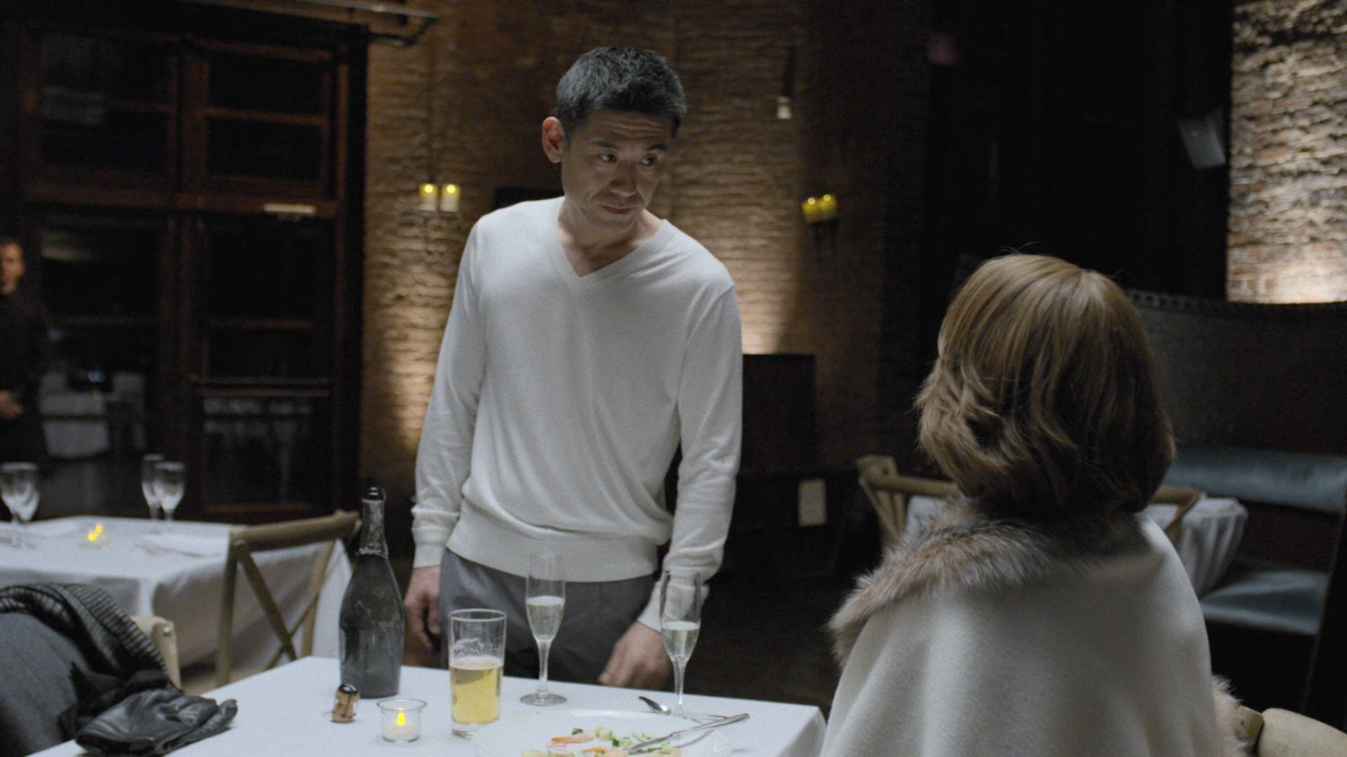Murakami and Alexandra at a restaurant.