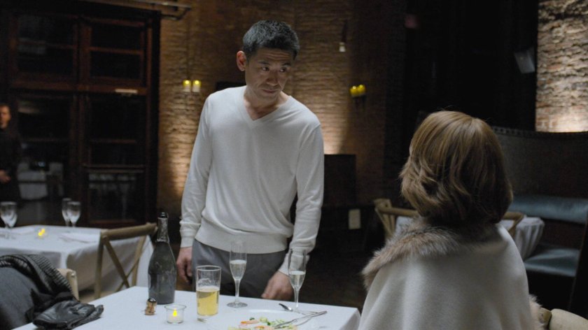 Murakami and Alexandra at a restaurant.