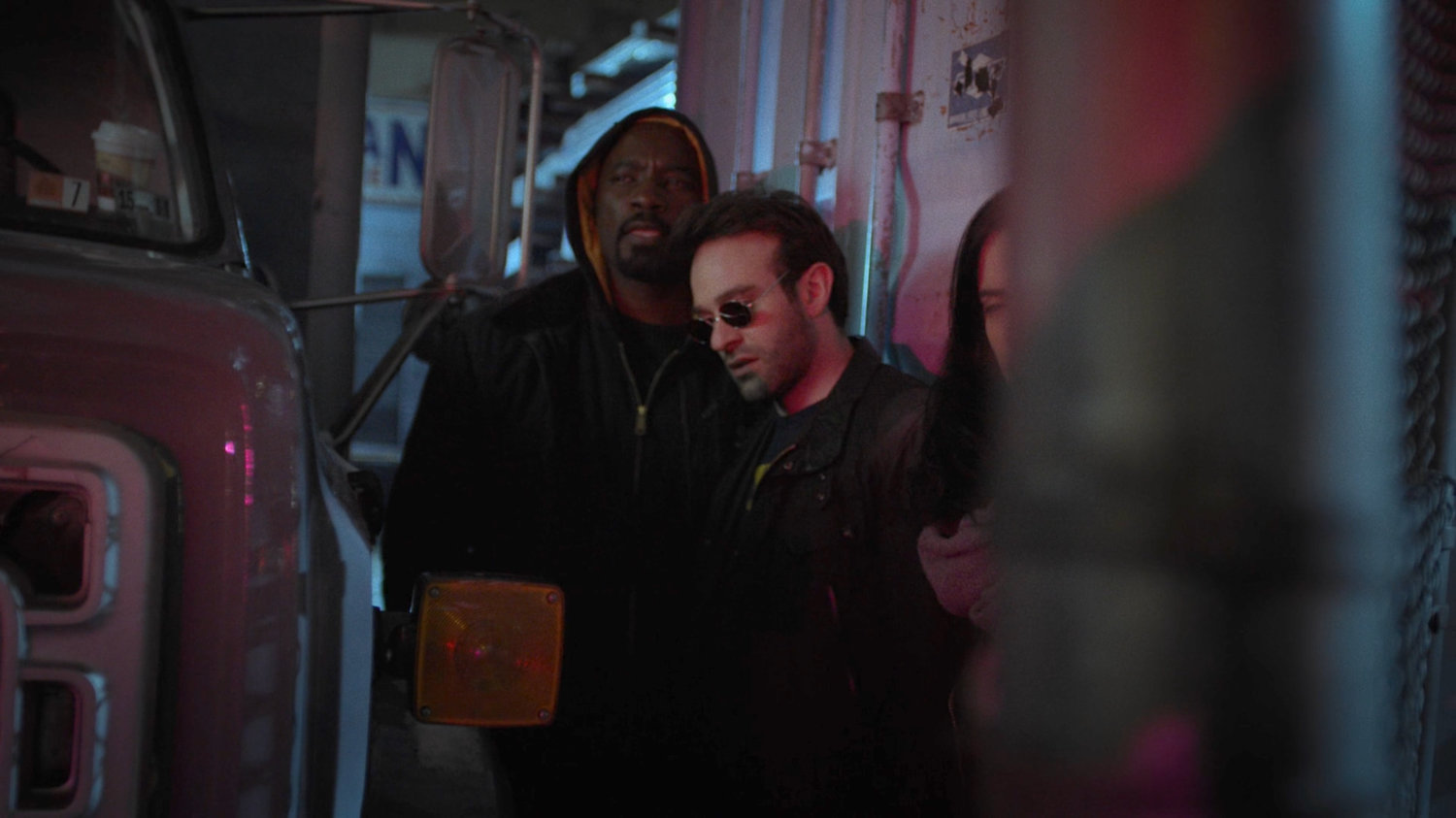 Luke, Matt and Jessica duck into an alley near the 29th Precinct.