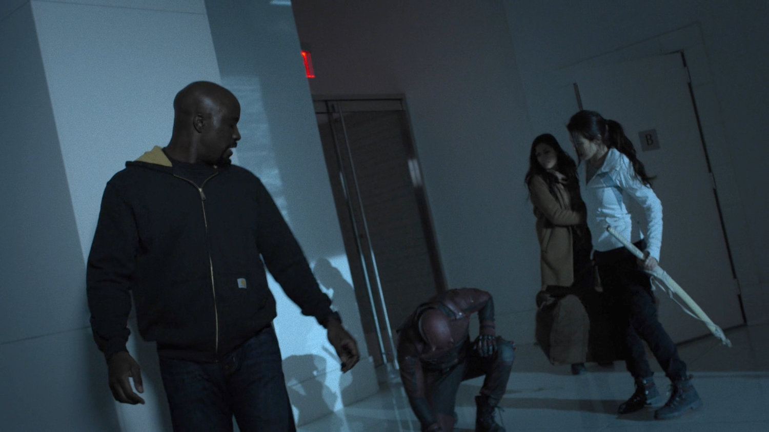 Luke, Daredevil, Claire and Colleen in the Midland Circle lobby.