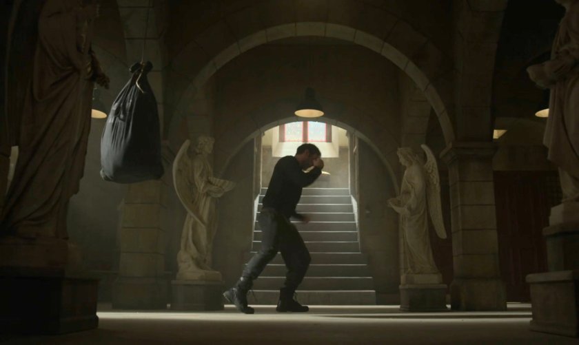 Matt shadow boxing in the church basement.