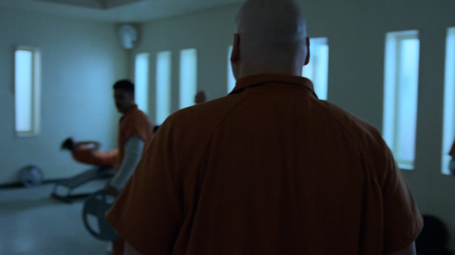 Fisk walking in to exercise room of penitentiary.