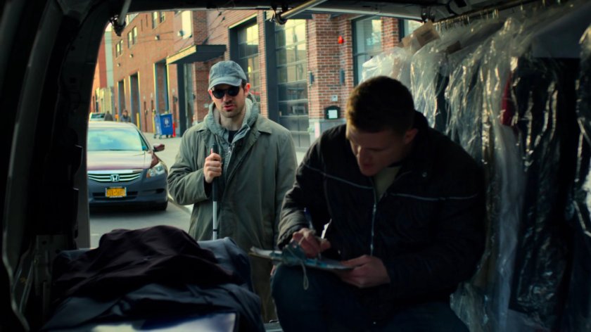 Matt speaking to driver of Happy Cleaners van.