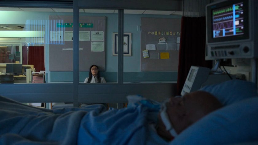 Room and hallway in Riverbank Hospital.