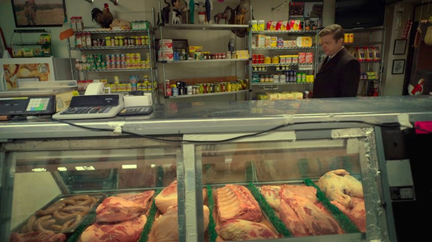 Foggy inside Nelson Meats butcher store.