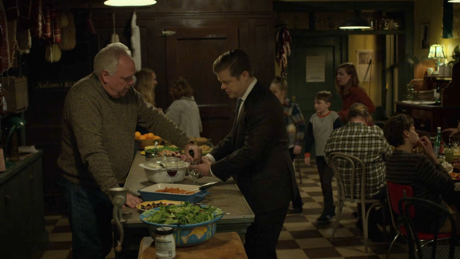 Foggy with his father, Edward in back room of Nelson Meats butcher store.