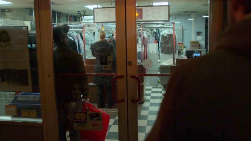 Matt entering Chris French dry cleaners.