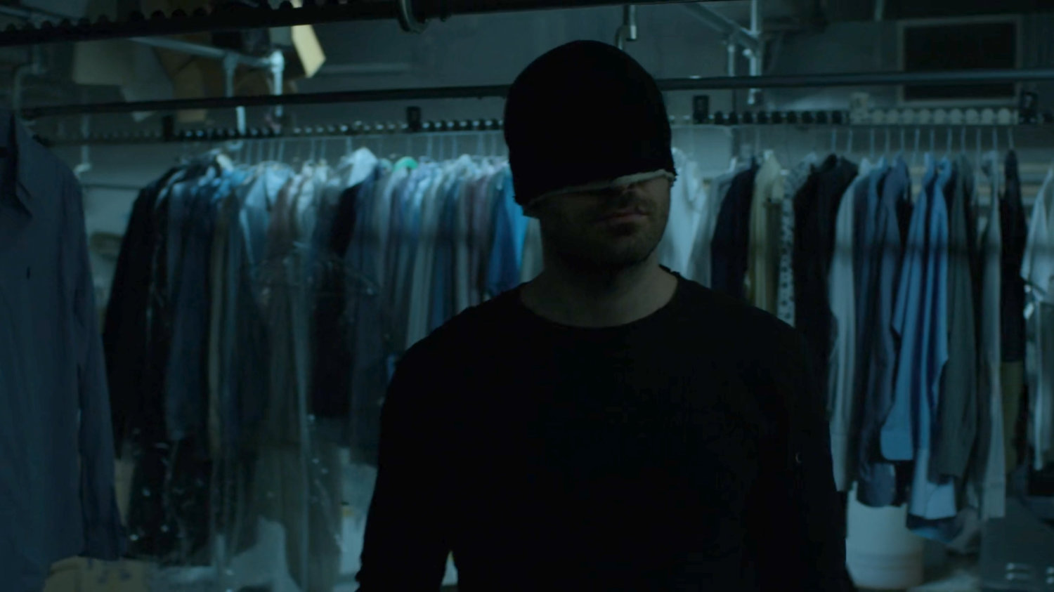 Matt in the basement of Chris French dry cleaners.