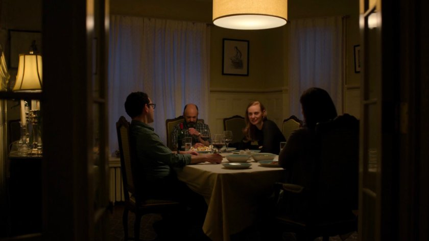 Karen joins Mitchell and Lily Ellison and their nephew Jason for dinner at the Ellison house.