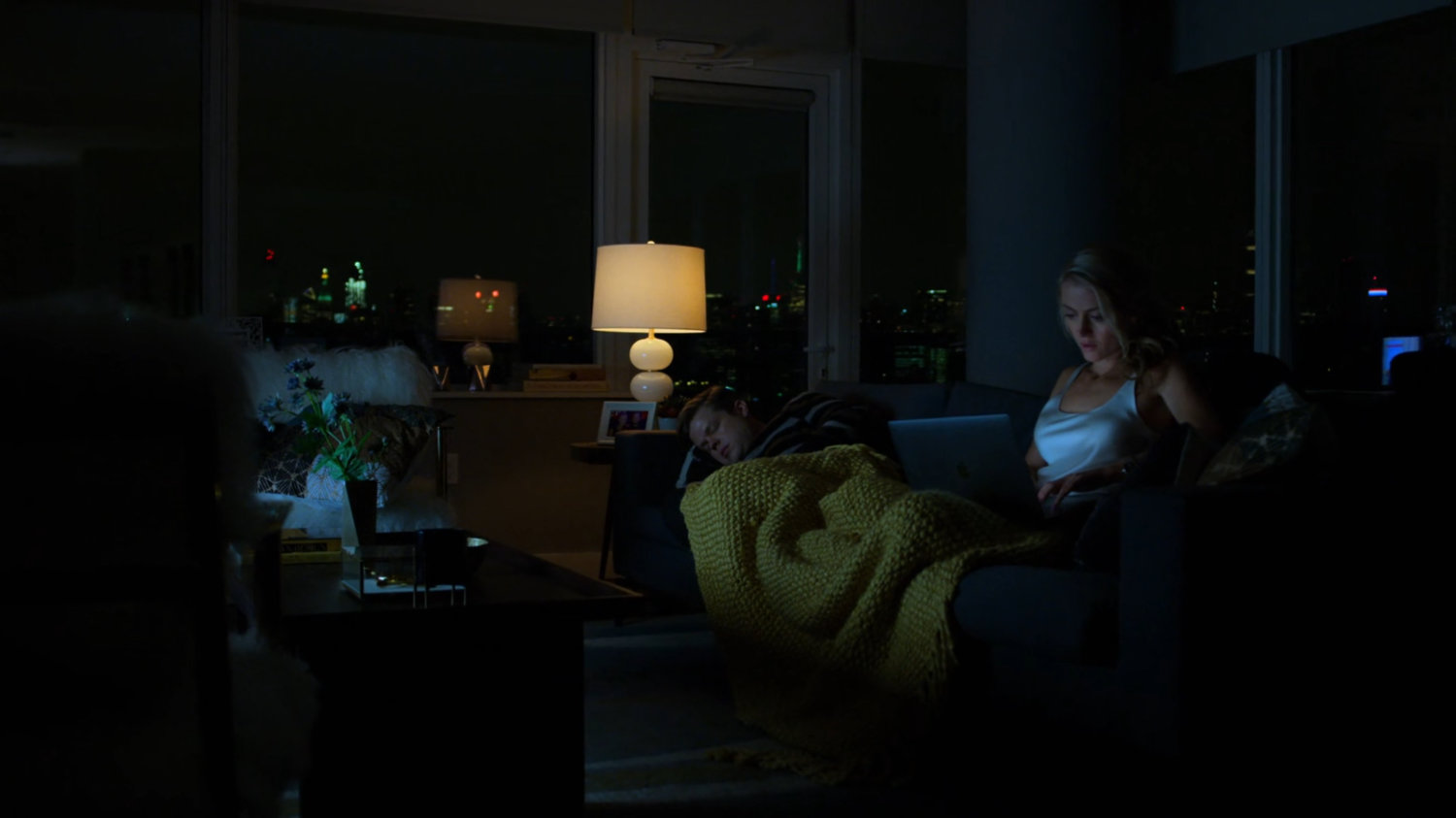 Marci and Foggy on the couch in her apartment.