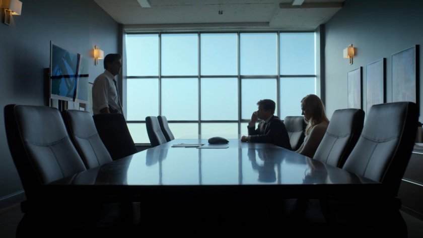 Agent Nadeem interviews Karen and Foggy in the FBI Offices meeting room.