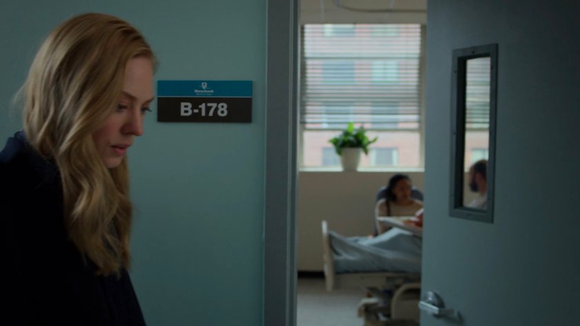 Karen outside a hospital room in Riverbank Hospital.