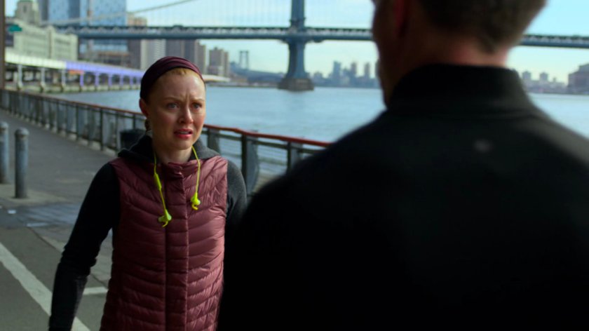 Dex talking to Julie on the jogging path under FDR drive.