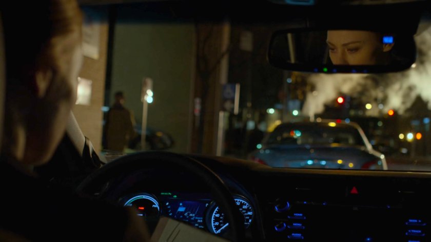 Karen in her car outside the New York Bulletin.