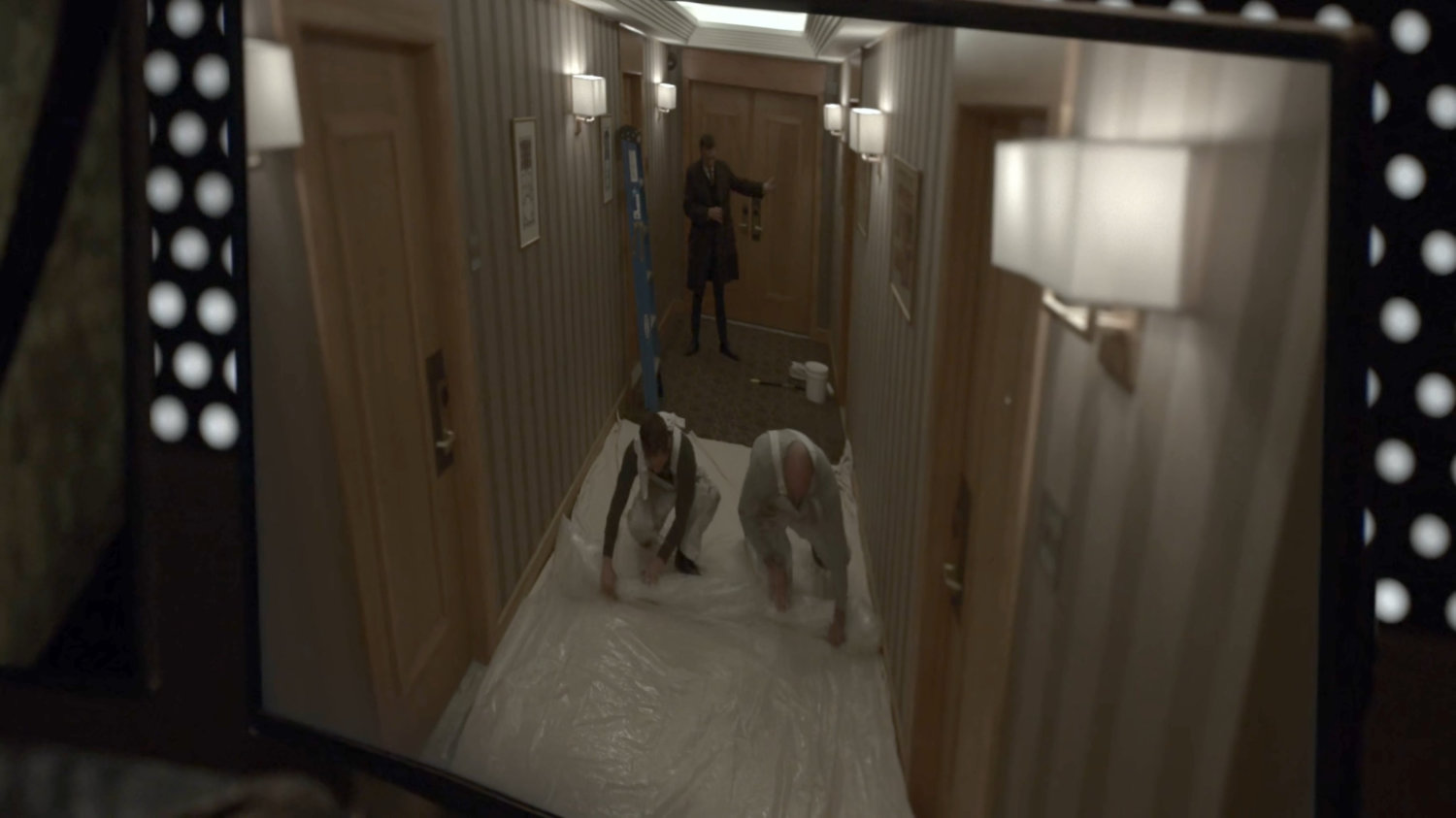 Video feed of a hallway in the Presidential Hotel.