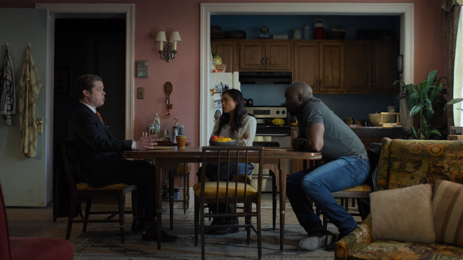 Foggy sits with Claire and Luke in Claire's apartment.