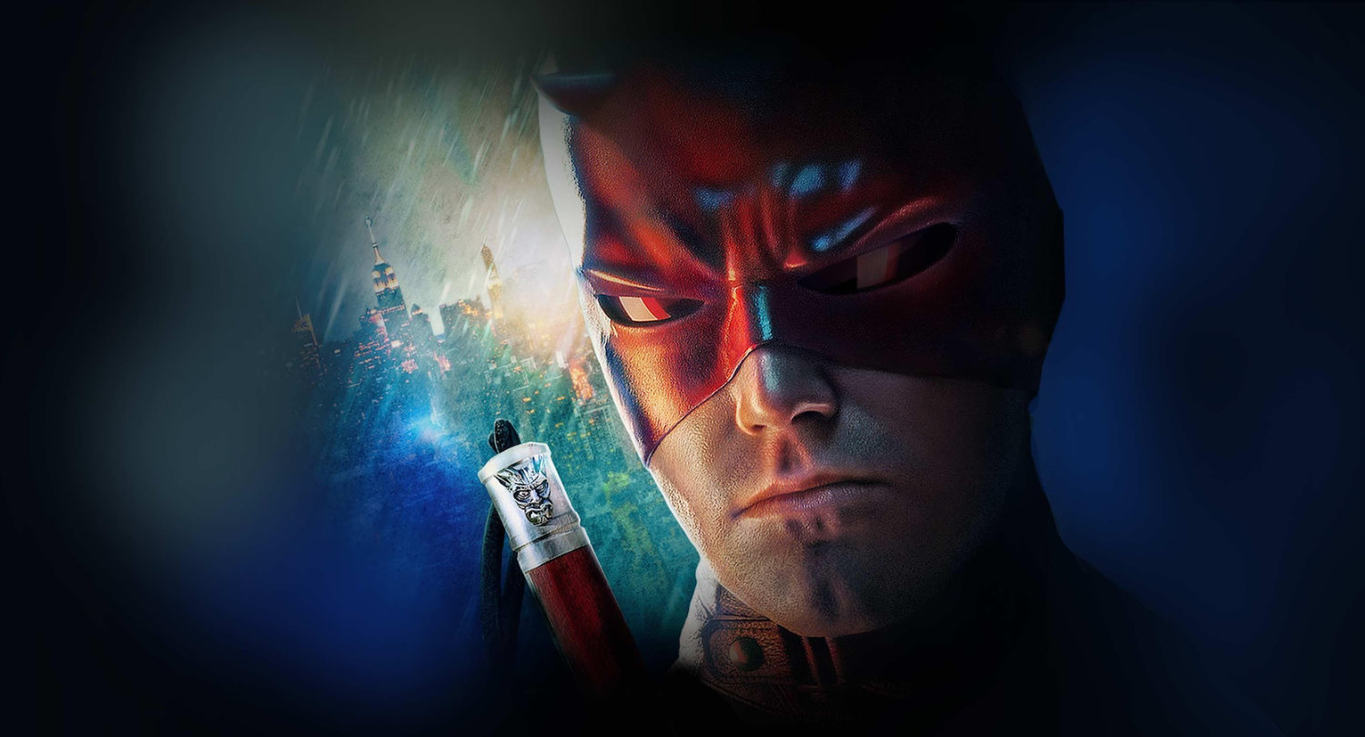 Closeup of Daredevil with his billy club.