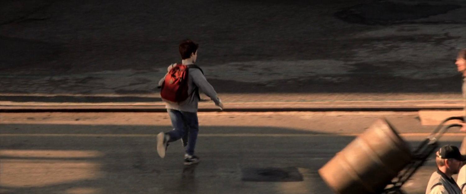 Young Matt running through the lot at Hudson Marine company.