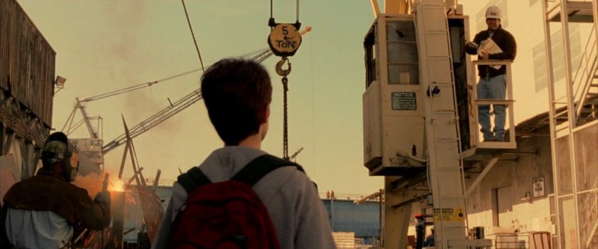 Young Matt asking for his father at Hudson Marine company.