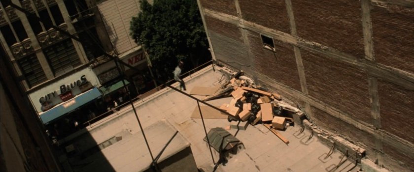 Young Matt practices acrobatics on rooftop of Murdock apartment building.
