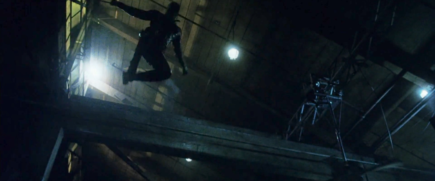 Daredevil leaps from girder in Josie's bar.