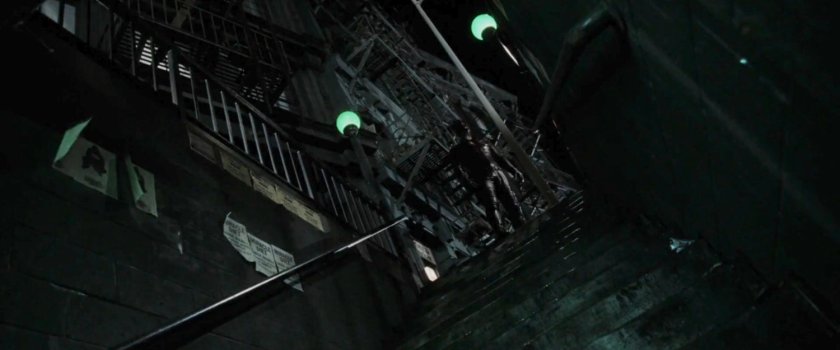 Daredevil at the top of subway steps.